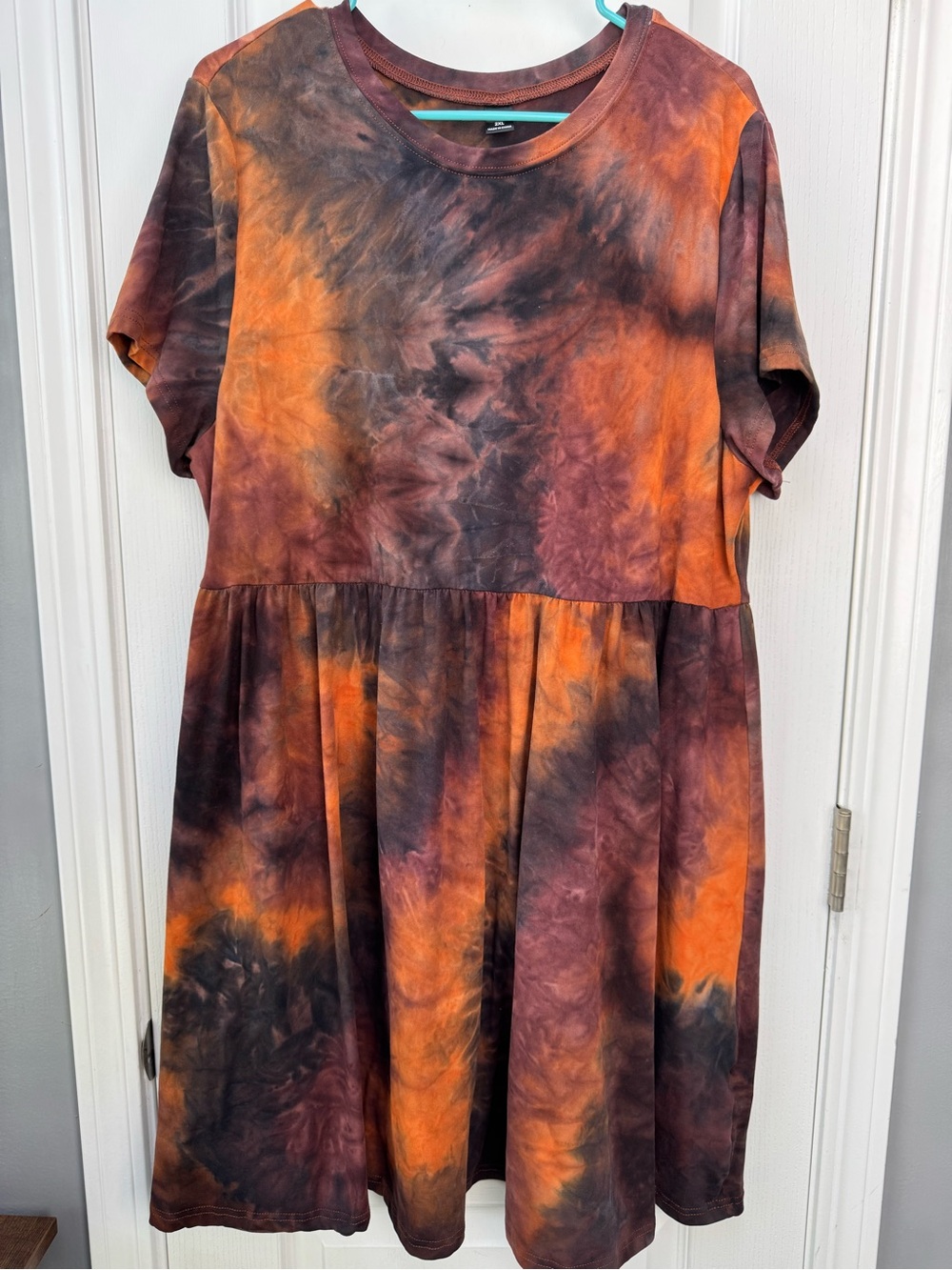 SHEIN Orange and Brown Tie-Dye Smock Midi Dress